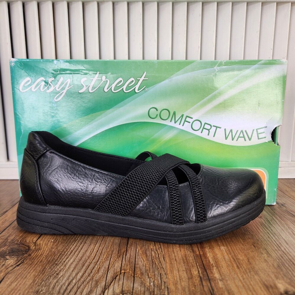 Easy Street Inga Mary Jane Loafers Womens Size 7.5 M Black Leather Slip On Shoes